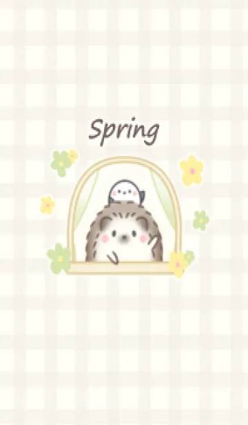 [LINE着せ替え] ハリネズミとシマエナガ -春- ベージュ 2の画像1