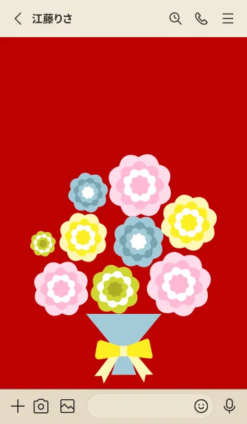 [LINE着せ替え] ポップな花束 赤とベージュの画像2