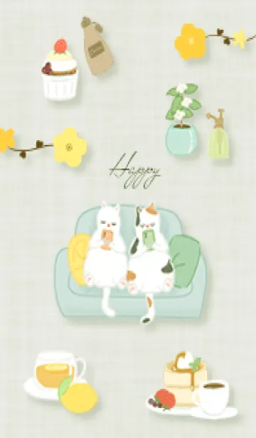 [LINE着せ替え] グリーン 猫の休日06_1の画像1