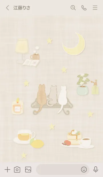 [LINE着せ替え] ベージュ 月夜と猫04_1の画像2