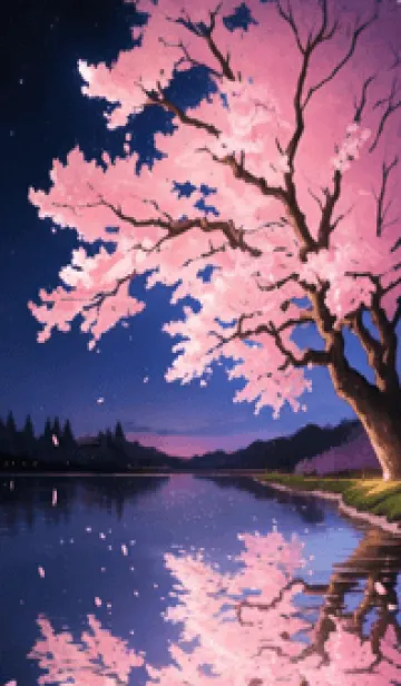 [LINE着せ替え] 夜に満開の桜 DTsqHの画像1
