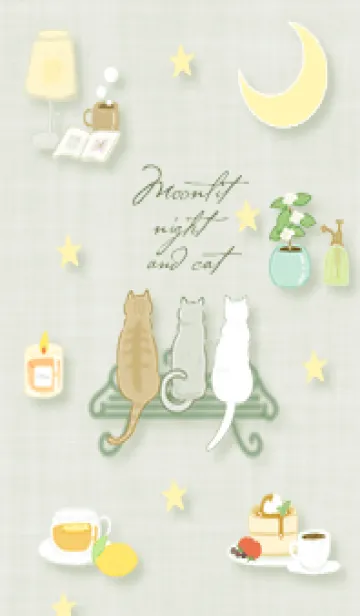 [LINE着せ替え] pistachio green 月夜と猫06_1の画像1