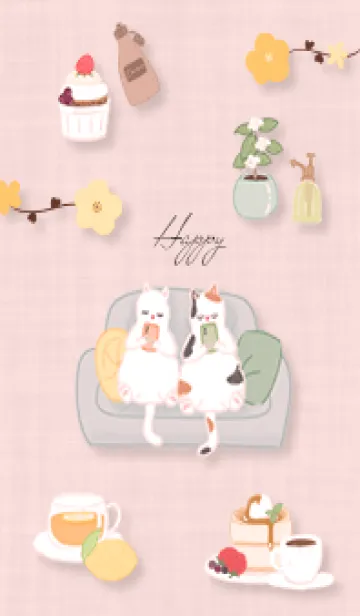 [LINE着せ替え] ベビーピンク 猫の休日08_1の画像1