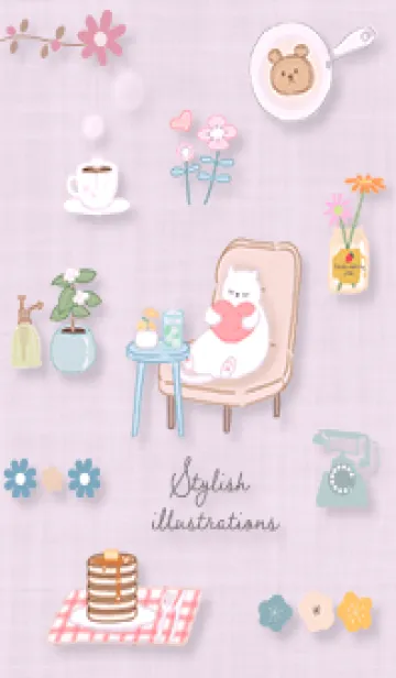 [LINE着せ替え] pinkpurple のんびり猫さん08_1の画像1