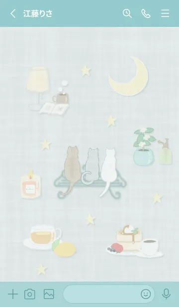 [LINE着せ替え] ブルーグリーン 月夜と猫05_1の画像2
