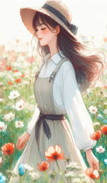 [LINE着せ替え] Have a nice day Flower field and girlの画像1