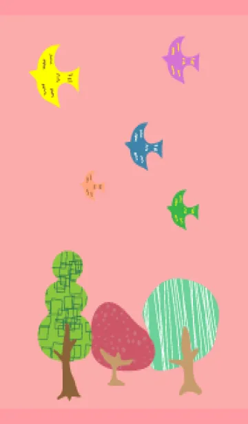 [LINE着せ替え] 木々と鳥 薄いピンクの画像1