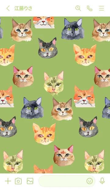 [LINE着せ替え] moss green いろんなねこの顔の画像2