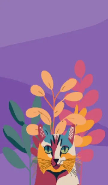 [LINE着せ替え] purple 猫と植物の画像1