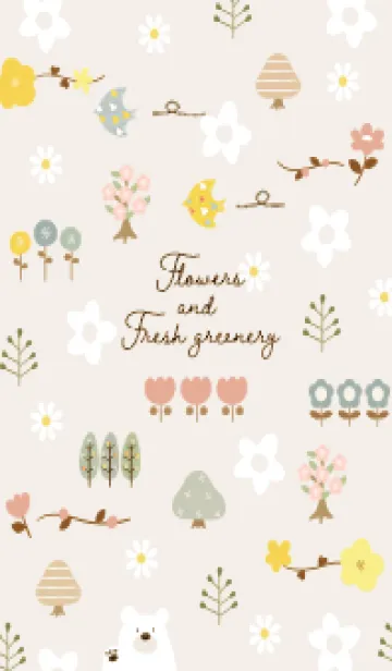 [LINE着せ替え] ベージュ 花と新緑05_1の画像1