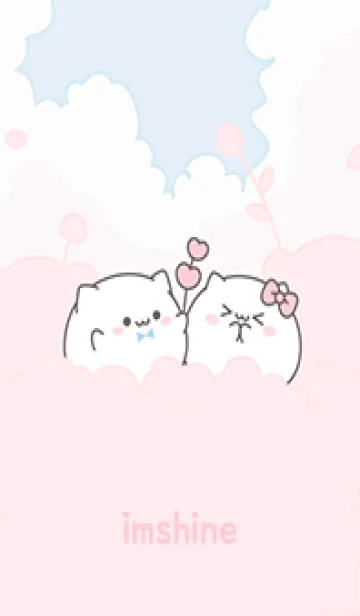 [LINE着せ替え] ピンクの木とかわいい猫のカップルの画像1
