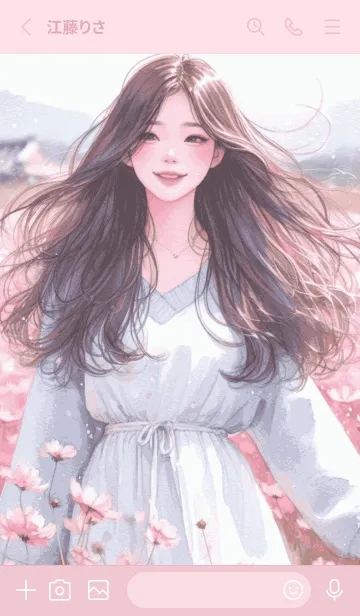 [LINE着せ替え] Minimal girl flower garden pinkの画像2