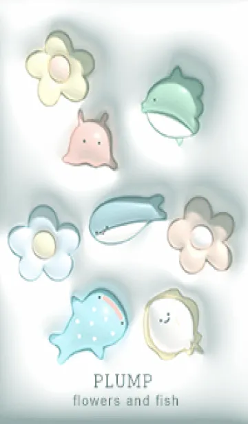 [LINE着せ替え] bluegreen ぷっくり花と魚06_1の画像1
