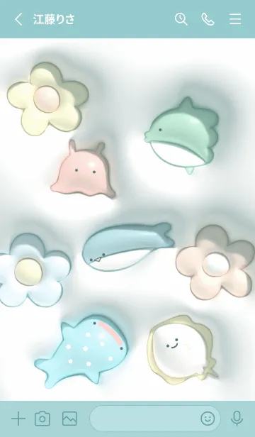 [LINE着せ替え] bluegreen ぷっくり花と魚06_1の画像2