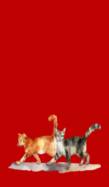 [LINE着せ替え] red & beige 二匹の猫の画像1