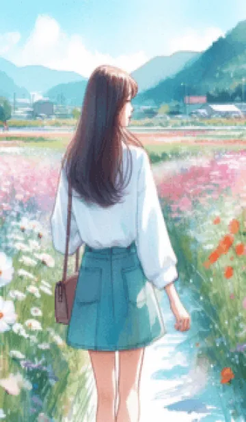 [LINE着せ替え] flower field cute girl anime 300%の画像1
