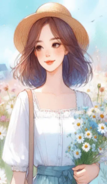 [LINE着せ替え] flower field cute girl anime 600%の画像1