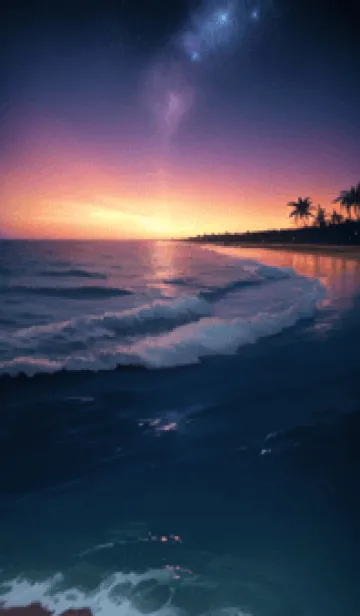 [LINE着せ替え] 夢のような海辺の星空のヤシの木 TSpjGの画像1