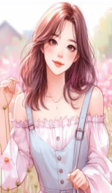 [LINE着せ替え] Minimal girl flower garden anime pinkの画像1