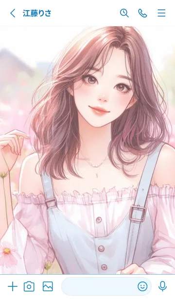 [LINE着せ替え] Minimal girl flower garden anime pinkの画像2
