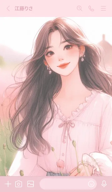 [LINE着せ替え] Minimal girl flower garden anime pink  3の画像2