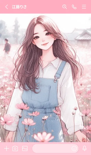 [LINE着せ替え] Minimal girl flower garden anime pink 5の画像2