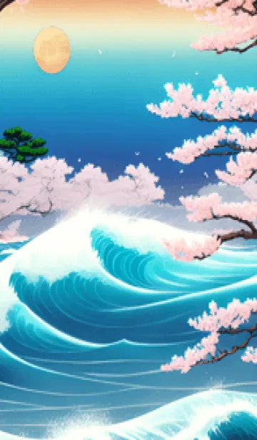 [LINE着せ替え] 浮世絵 山海桜、月 ZcglRの画像1