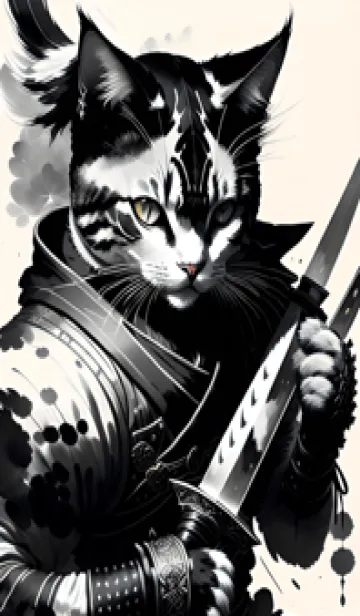 [LINE着せ替え] 墨流し侍猫 9C2f9eの画像1