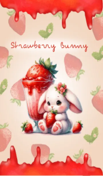 [LINE着せ替え] Fluffy rabbit and juicy strawberriesの画像1