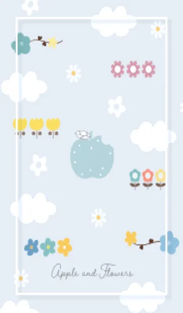[LINE着せ替え] blue 花とアップル01_1の画像1