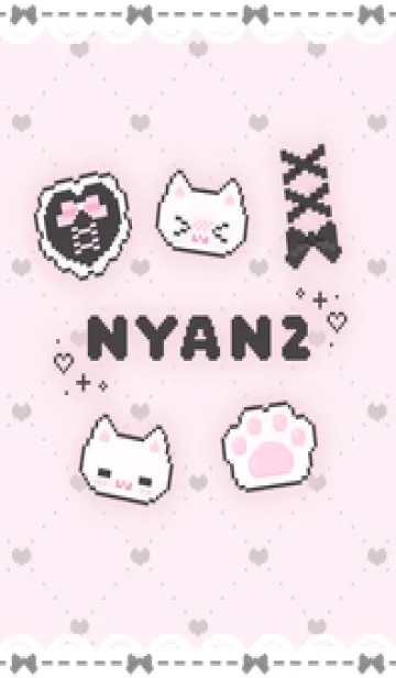 [LINE着せ替え] nyan2 ♡ ときめきリボン ピンク&ブラックの画像1