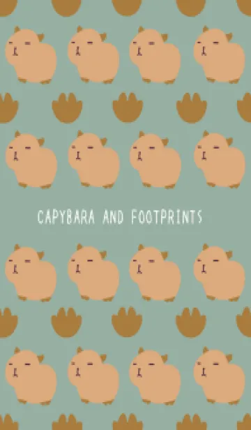 [LINE着せ替え] カピバラと足跡の着せ替え/くすみグリーンの画像1