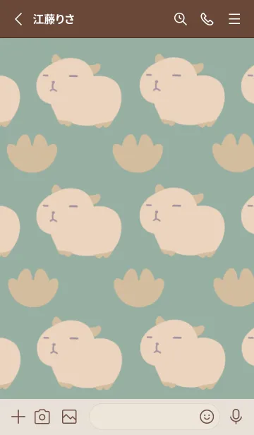 [LINE着せ替え] カピバラと足跡の着せ替え/くすみグリーンの画像2