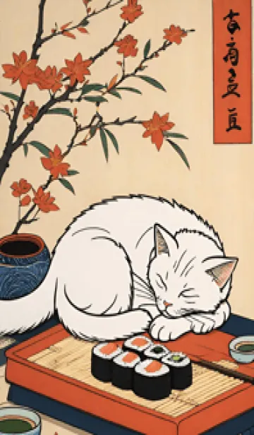 [LINE着せ替え] 浮世絵 ミャオミャオ猫 ffCFF9の画像1