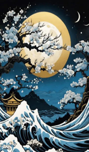 [LINE着せ替え] 浮世絵 山海桜、月 WqcG7の画像1