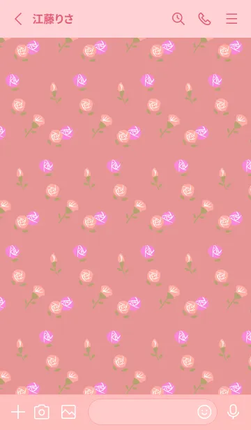 [LINE着せ替え] ピンクのバラ模様 薄いピンクの画像2