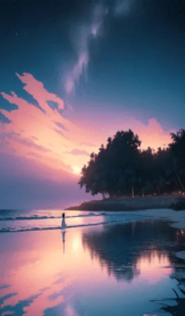 [LINE着せ替え] 夢のような海辺の星空のヤシの木 Np5xvの画像1