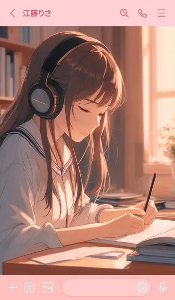 [LINE着せ替え] 文学生活～音楽と読書を聴く少女 2.1.1の画像2