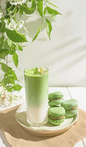 [LINE着せ替え] 抹茶ラテとマカロンの画像1