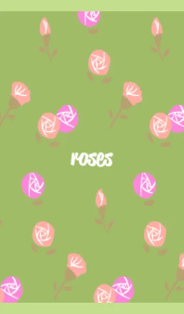 [LINE着せ替え] ピンクのバラ模様 モスグリーン色の画像1