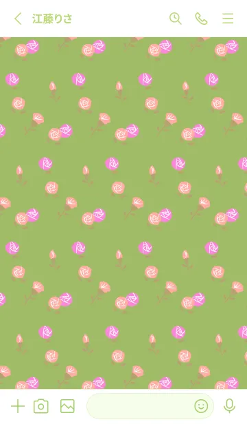[LINE着せ替え] ピンクのバラ模様 モスグリーン色の画像2